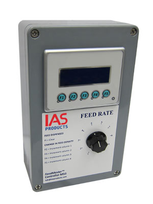 Feedmaster Controller M50 PLC in polycarbonate enclosure with screen display and feed rate control knob